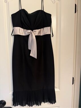 White House Black Market Black Strapless Dress with Silver Waist Sash